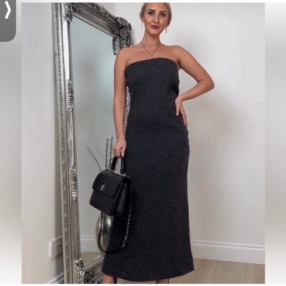 Zara Limited Edition Gray 100% Wool
Strapless Dress